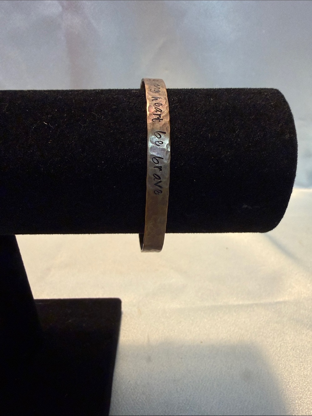 Source Unknown Hammered Copper Tone Cuff Bracelet with Hand-Stamped Message